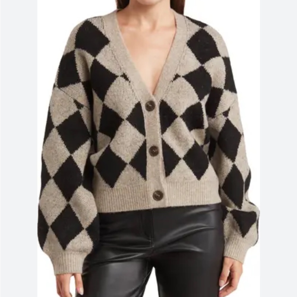 Blu Pepper Black and Tan Argyle Cardigan